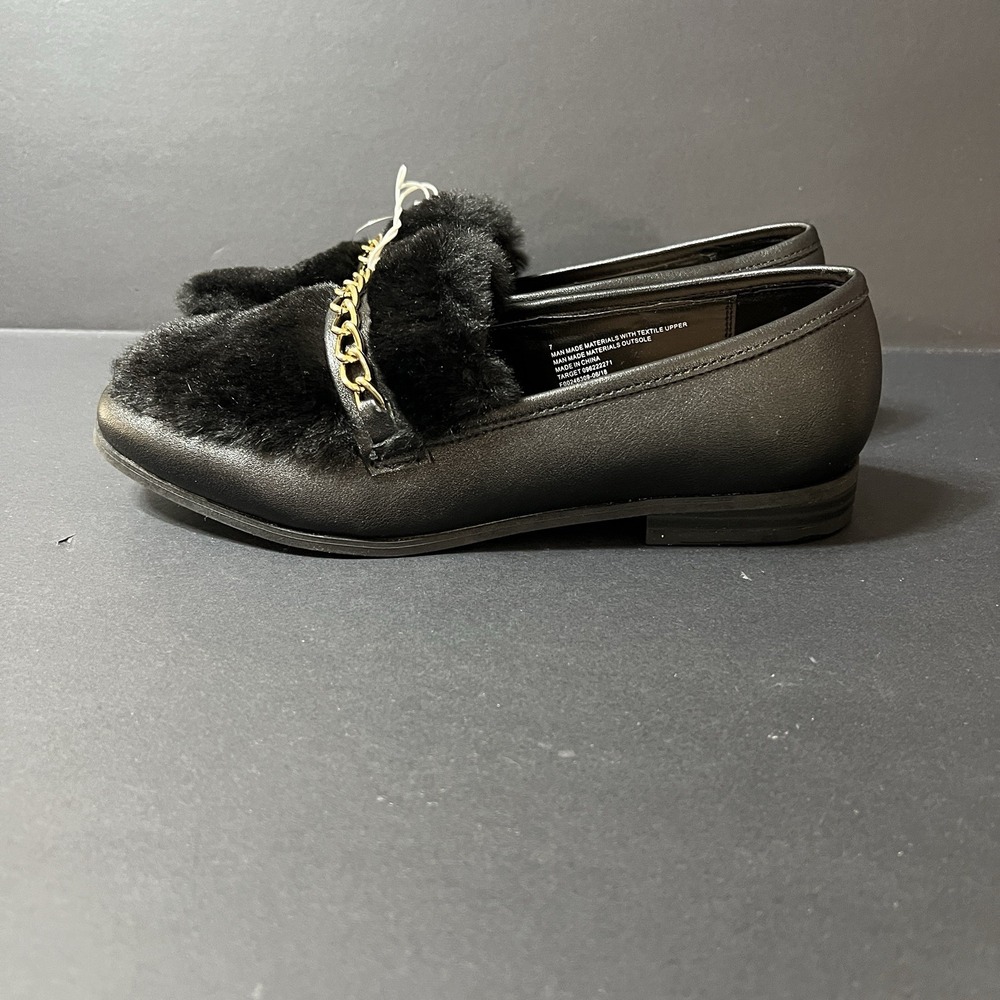 A New Day Sal Women's 7 Black Chain/Faux Fur Cushioned Comfort Loafers